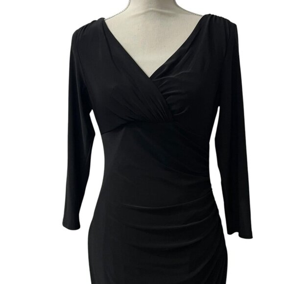 Ralph Lauren Black 3/4 Sleeve Faux Wrap Sheath Dress Size‎ 6 - Picture 2 of 8